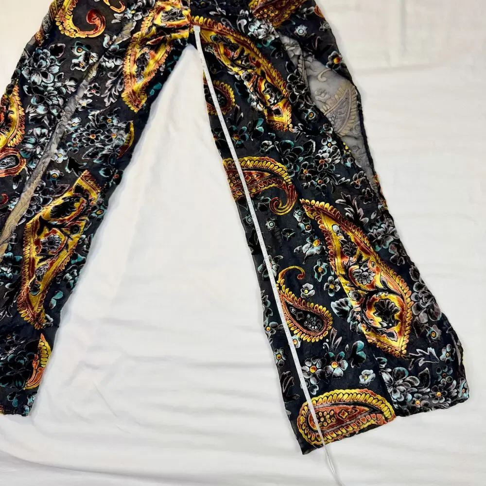 Lioness Velvet Burnout Paisley Wide Leg Pants Women's Small Whimsigoth Festival - Picture 7 of 15